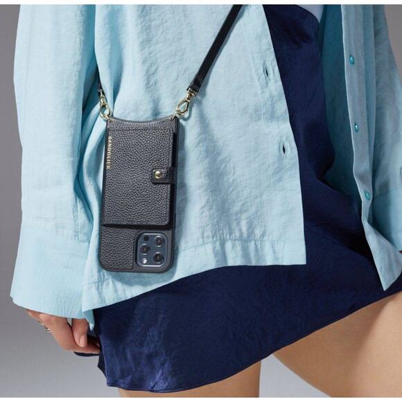 Bandolier Handbags - BANDOLIER Mila Magsafe Pebble Leather Charging iPhone Crossbody in Black Silver